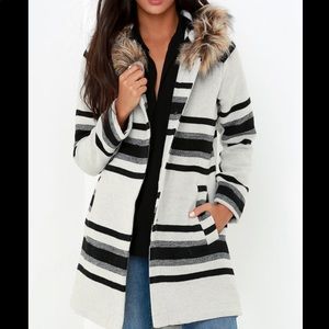 BB Dakota Striped Jacket with Fur Hood